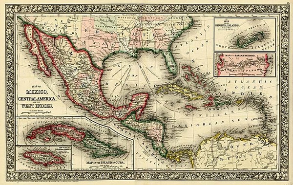 93-Southwest, Mexico and Caribbean Map By Samuel Augustus Mitchell Jr.