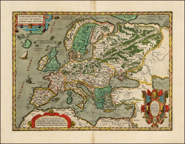 83-Europe, Europe and British Isles Map By Abraham Ortelius