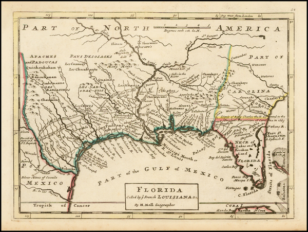 3-Florida, South, Southeast and Texas Map By Herman Moll