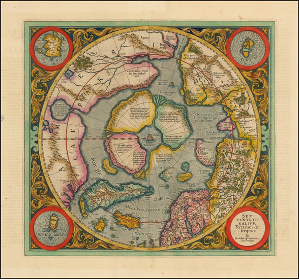 64-Northern Hemisphere, Polar Maps and Alaska Map By Gerard Mercator