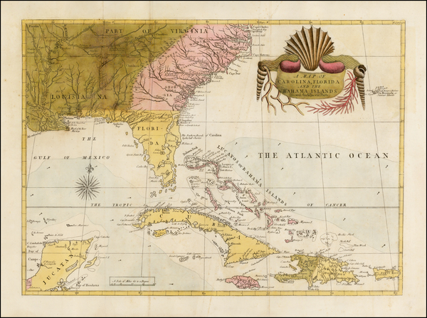 35-South, Southeast and Caribbean Map By Mark Catesby