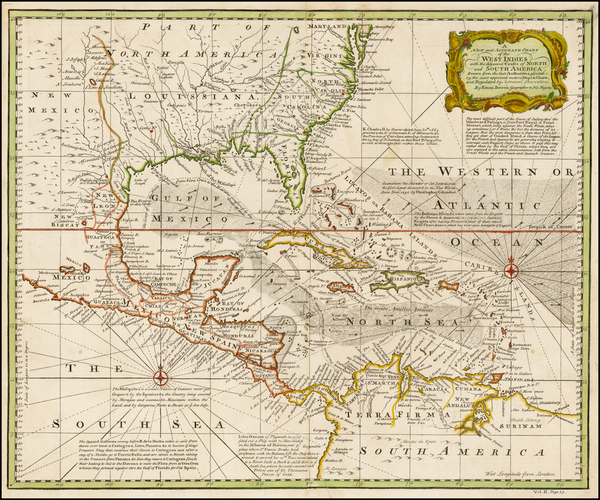 94-South, Southeast, Caribbean and Central America Map By Emanuel Bowen