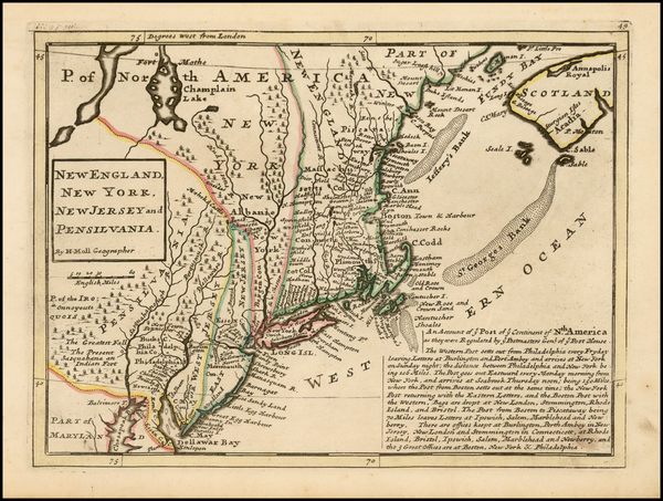 75-New England and Mid-Atlantic Map By Herman Moll