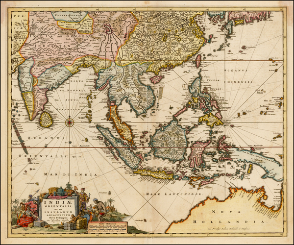 14-China, India, Southeast Asia and Australia Map By Nicolaes Visscher I