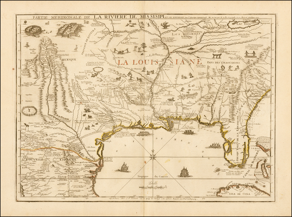 38-South, Southeast, Texas and Midwest Map By Nicolas de Fer