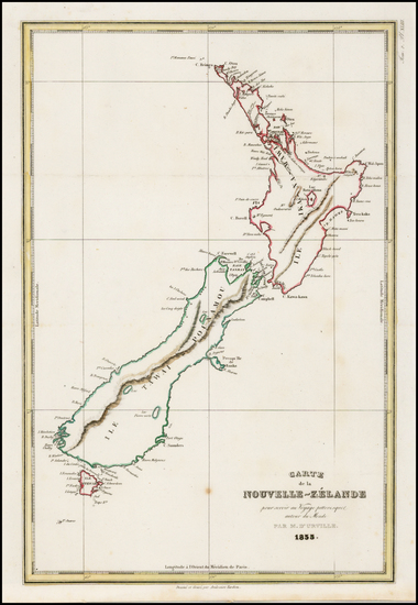 66-New Zealand Map By Jules Sebastian Cesar Dumont-D'Urville