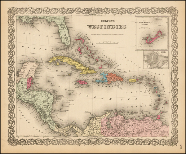 80-Caribbean, Central America and South America Map By Joseph Hutchins Colton