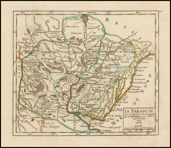 93-South America and Paraguay & Bolivia Map By Didier Robert de Vaugondy