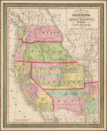 52-Southwest, Rocky Mountains and California Map By Thomas, Cowperthwait & Co.