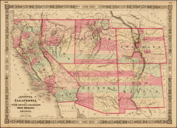 4-Plains, Southwest, Rocky Mountains and California Map By Alvin Jewett Johnson  &  Benjamin 