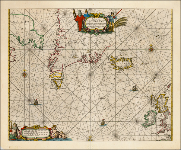 9-Polar Maps, Atlantic Ocean, Iceland and Canada Map By Pieter Goos