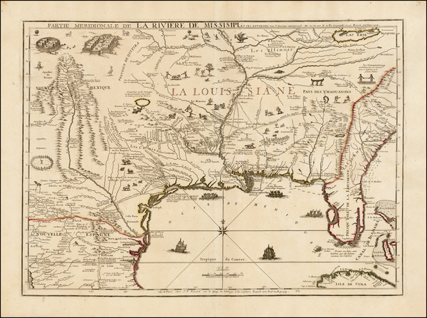 75-South, Southeast, Texas and Midwest Map By Nicolas de Fer