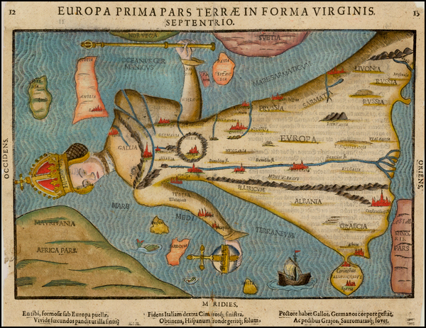 58-Europe, Europe and Curiosities Map By Heinrich Bunting