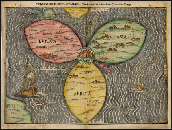 58-World, World, Holy Land and Curiosities Map By Heinrich Buenting