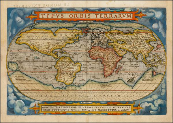 90-World and World Map By Abraham Ortelius