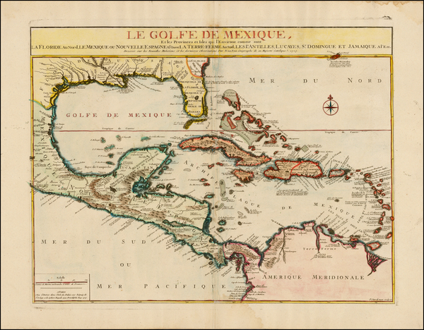 67-Florida, South, Southeast, Texas and Caribbean Map By Nicolas de Fer