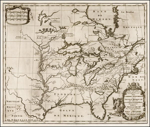 48-United States, Texas, Midwest and North America Map By Louis de Hennepin