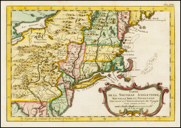 22-New England and Mid-Atlantic Map By Jacques Nicolas Bellin