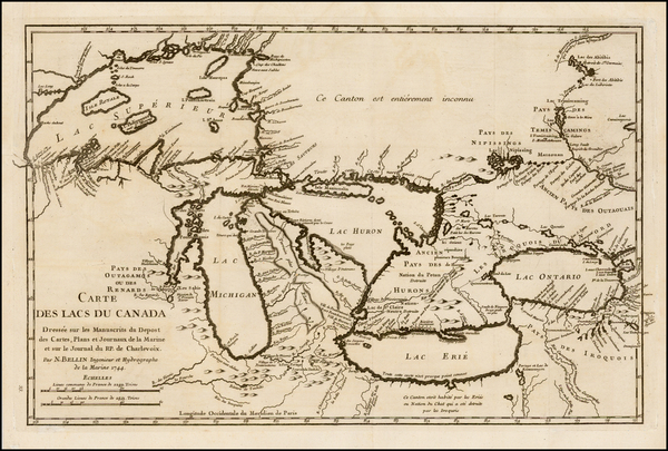 65-Midwest and Canada Map By Jacques Nicolas Bellin