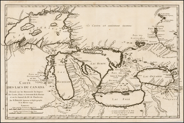 58-Midwest and Canada Map By Jacques Nicolas Bellin