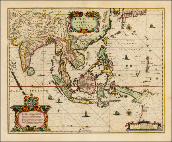 35-China and Southeast Asia Map By Henricus Hondius