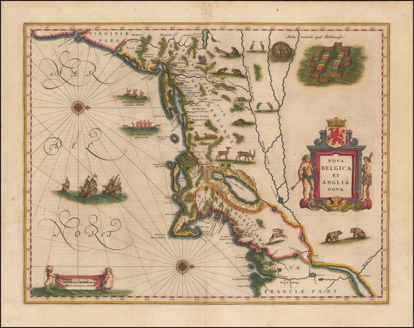 38-New England and Mid-Atlantic Map By Willem Janszoon Blaeu