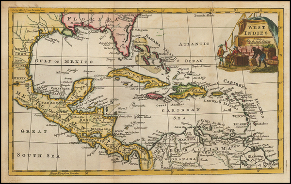 55-Florida, South, Caribbean and Central America Map By Thomas Jefferys