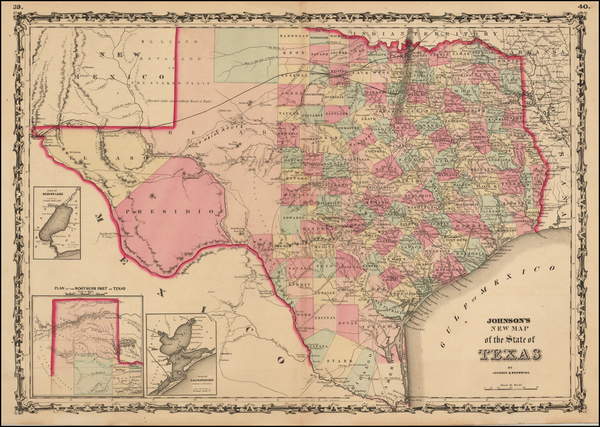 53-Texas Map By Alvin Jewett Johnson  &  Ross C. Browning