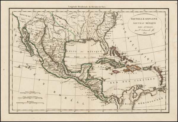 56-South, Texas, Southwest, Mexico, Caribbean and California Map By Felix Delamarche