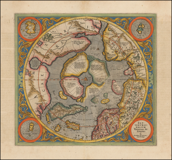 49-Northern Hemisphere, Polar Maps and Alaska Map By Gerard Mercator