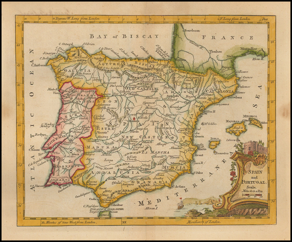 26-Spain and Portugal Map By Thomas Jefferys