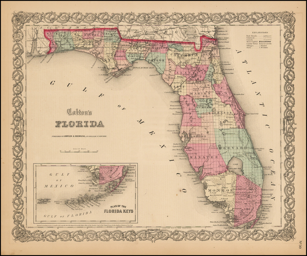 98-Florida and Southeast Map By Joseph Hutchins Colton