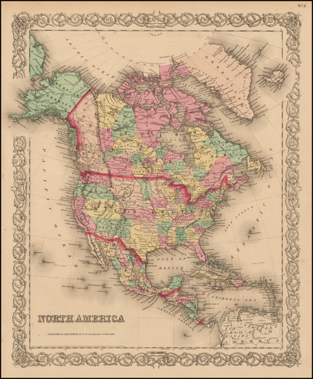 92-North America Map By Joseph Hutchins Colton