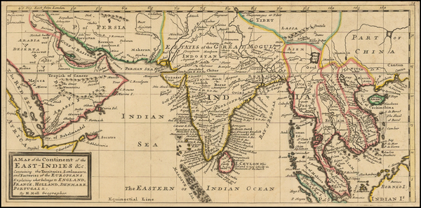 22-Indian Ocean, India, Southeast Asia and Malaysia Map By Herman Moll