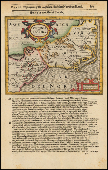 45-Mid-Atlantic and Southeast Map By Jodocus Hondius / Samuel Purchas