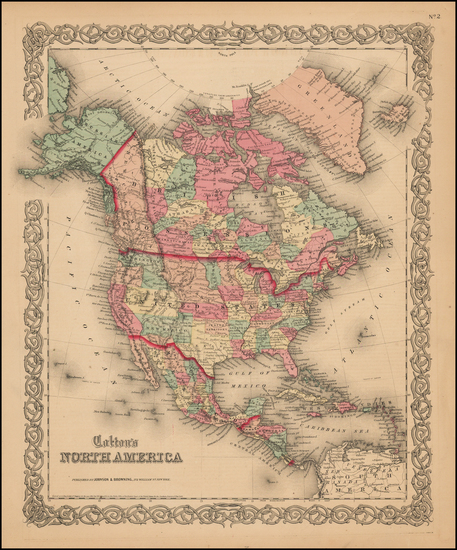 96-North America Map By Joseph Hutchins Colton