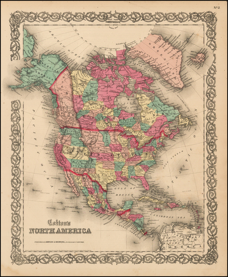 74-North America Map By Joseph Hutchins Colton