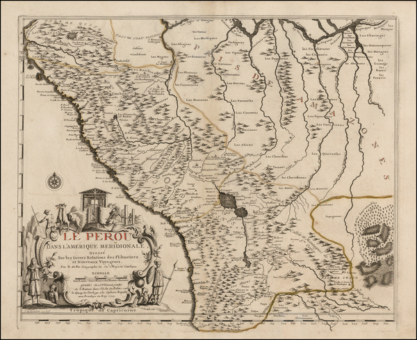 63-Chile, Brazil, Paraguay & Bolivia and Peru & Ecuador Map By Nicolas de Fer