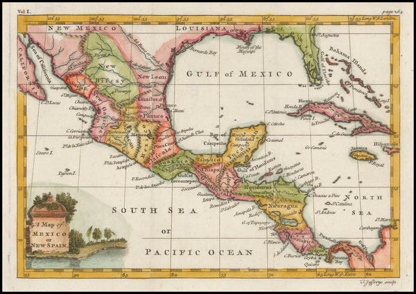 74-Florida, Texas, Southwest, Mexico and Central America Map By Thomas Jefferys