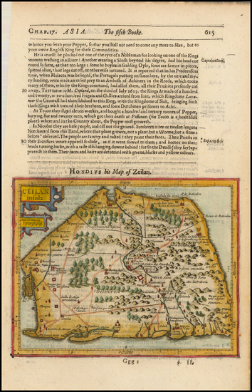 72-Sri Lanka Map By Jodocus Hondius / Samuel Purchas