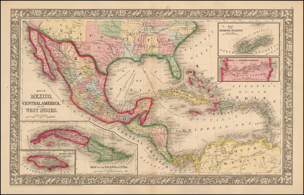 88-Mexico and Caribbean Map By Samuel Augustus Mitchell Jr.