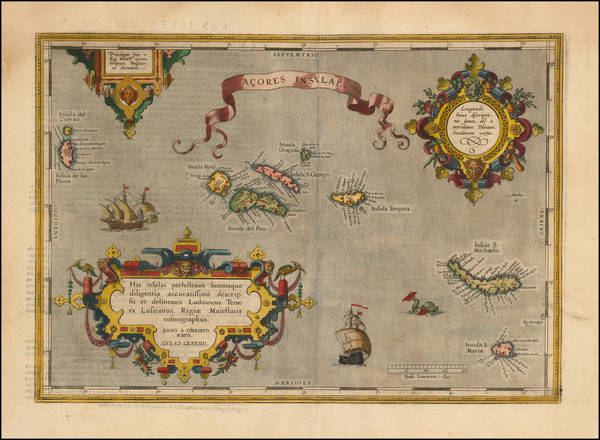 91-Atlantic Ocean, Portugal and Balearic Islands Map By Abraham Ortelius