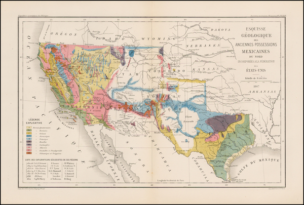 42-Texas, Plains, Southwest, Rocky Mountains and California Map By Edmond Guillemin-Tarayre