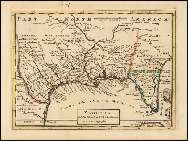 14-Florida, South, Southeast and Texas Map By Herman Moll