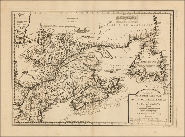 60-New England and Canada Map By Jacques Nicolas Bellin