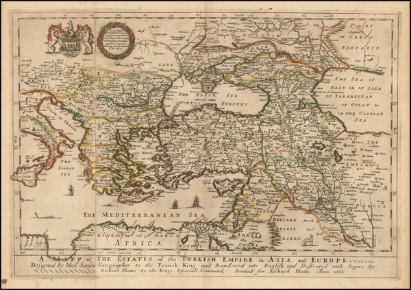 3-Turkey, Mediterranean, Turkey & Asia Minor and Greece Map By Richard Blome