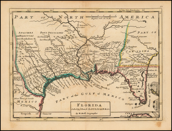 89-Florida, South, Southeast and Texas Map By Herman Moll