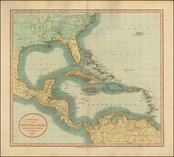 44-Florida, South, Southeast and Caribbean Map By John Cary