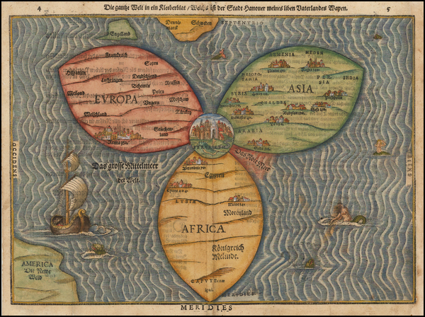 30-World, World, Holy Land and Curiosities Map By Heinrich Buenting