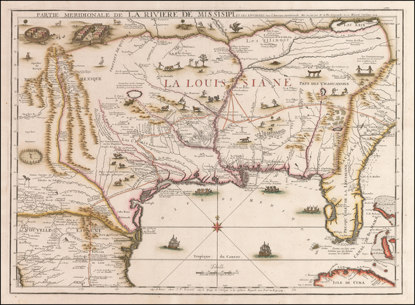 76-South, Southeast, Texas and Midwest Map By Nicolas de Fer